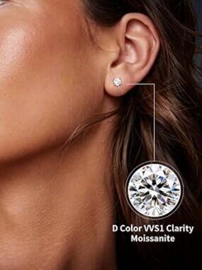Diamond Stud Earrings 925 Sterling Silver Post 18K WhiteGold Plated - New in box